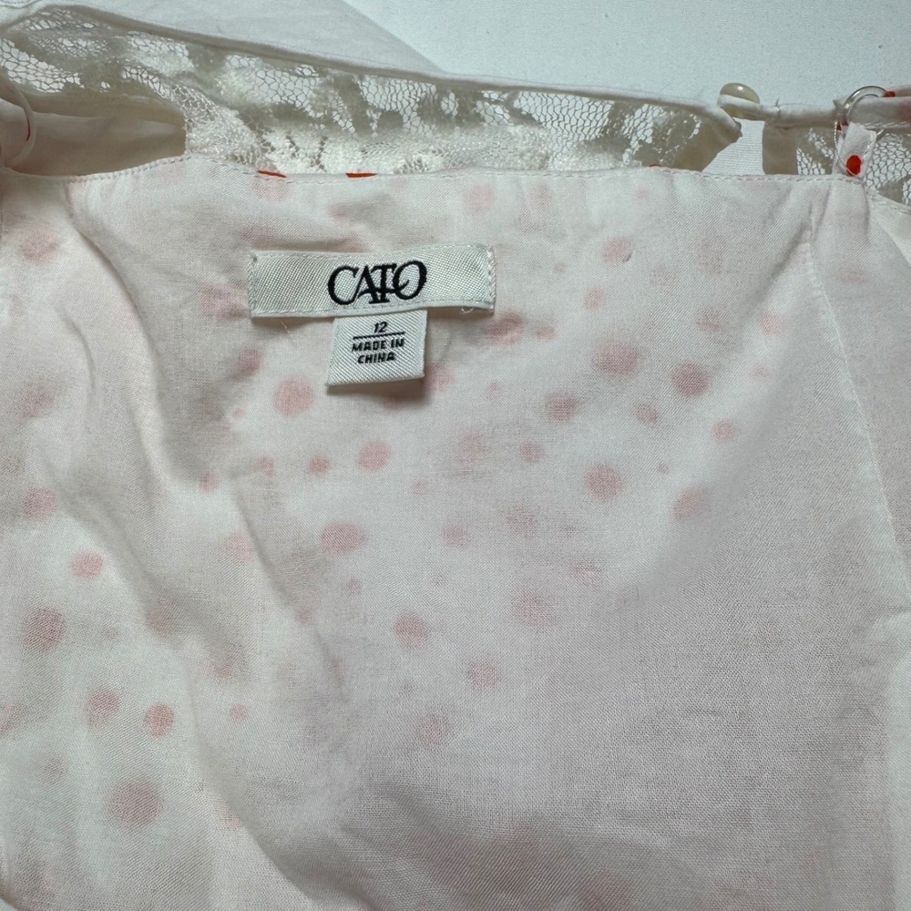 Cato Womens Orange Polka Dot Cotton Dress Lace Back Pintuck Pockets Size 12 - Picture 5 of 9